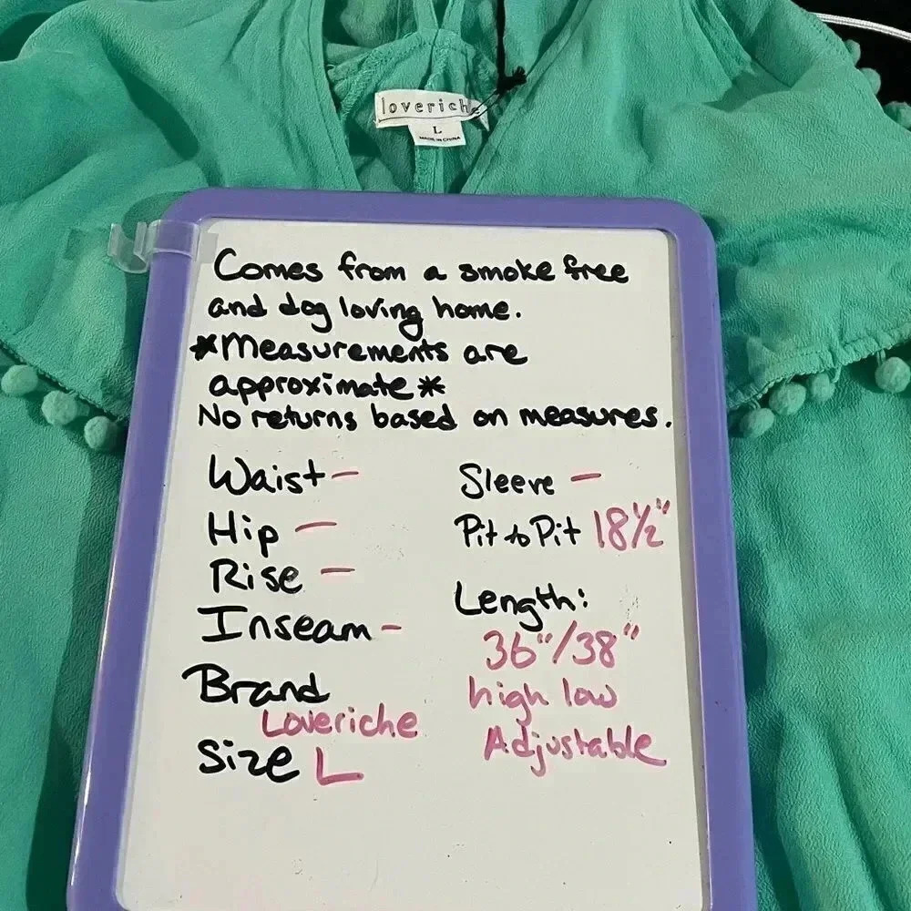 Loveriche size L NWT aqua green tank dress w/spaghetti straps and Pom-Pom trim - Picture 9 of 10